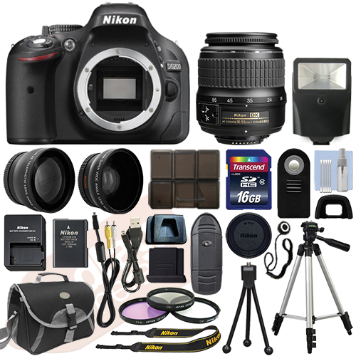 Nikon D5200 Digital SLR Camera Body 3 Lens Kit 1855mm VR Lens + 16GB