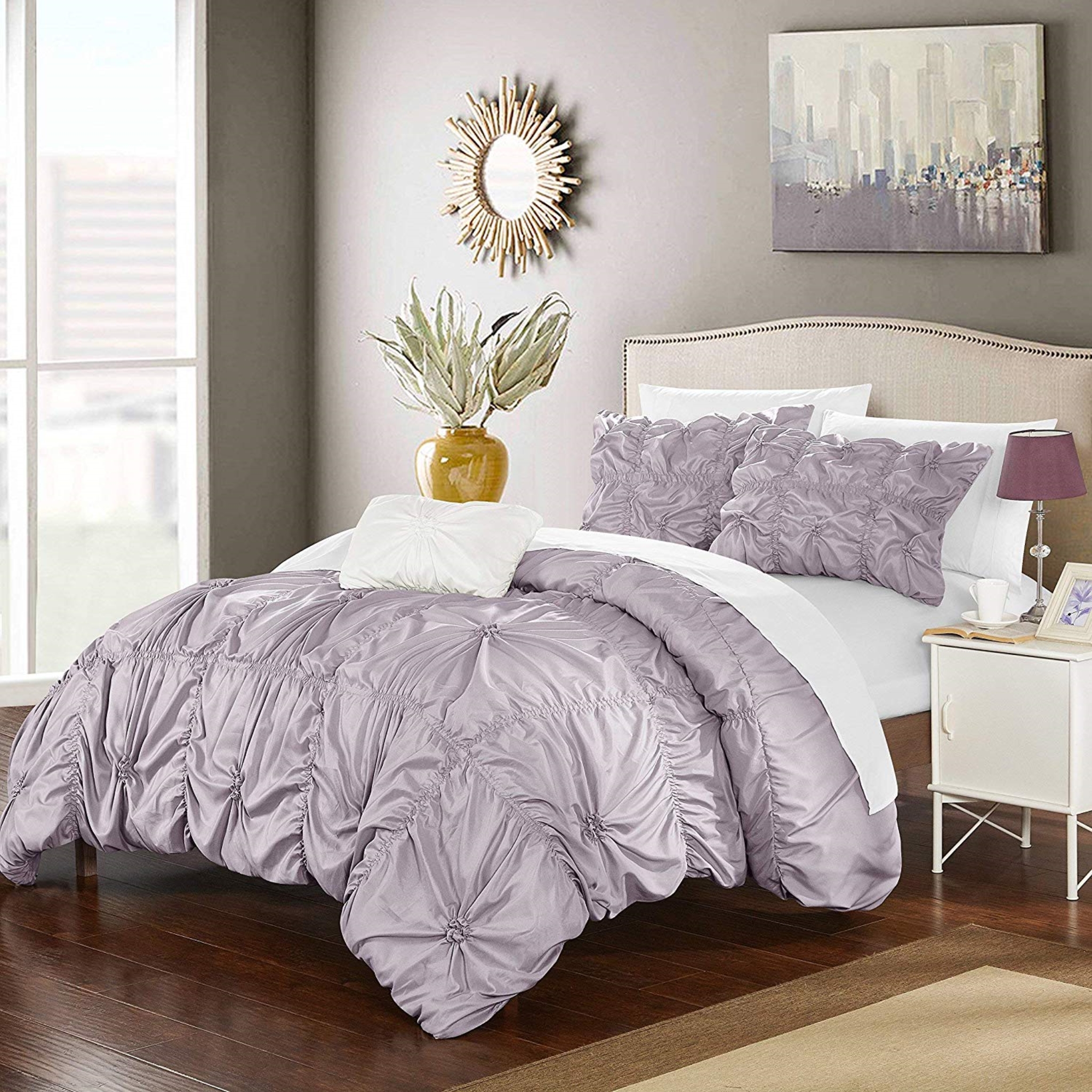 Chic Home 4 Piece Pleat Ruffled Embellished Duvet Cover Set, Queen ...